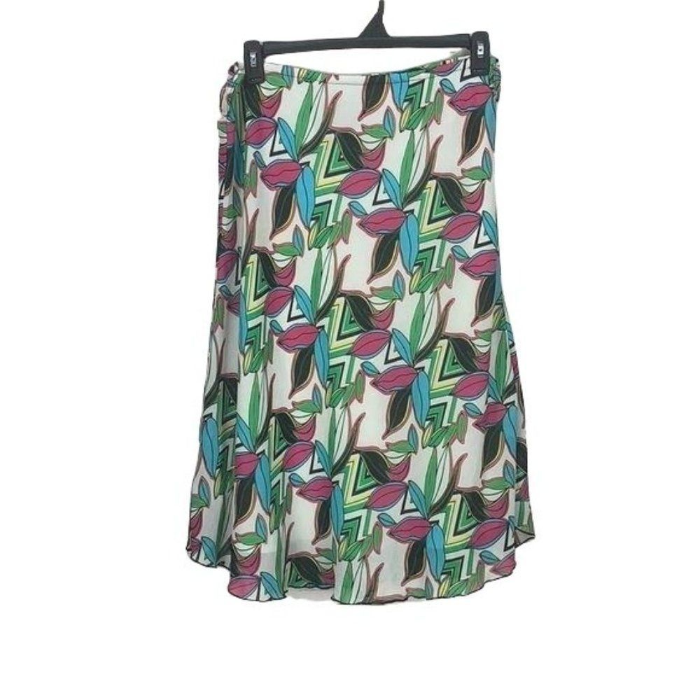 D.F.A. New York Tropical Leaf‎ Geometric Print Midi Skirt Lined Large 7Z92441